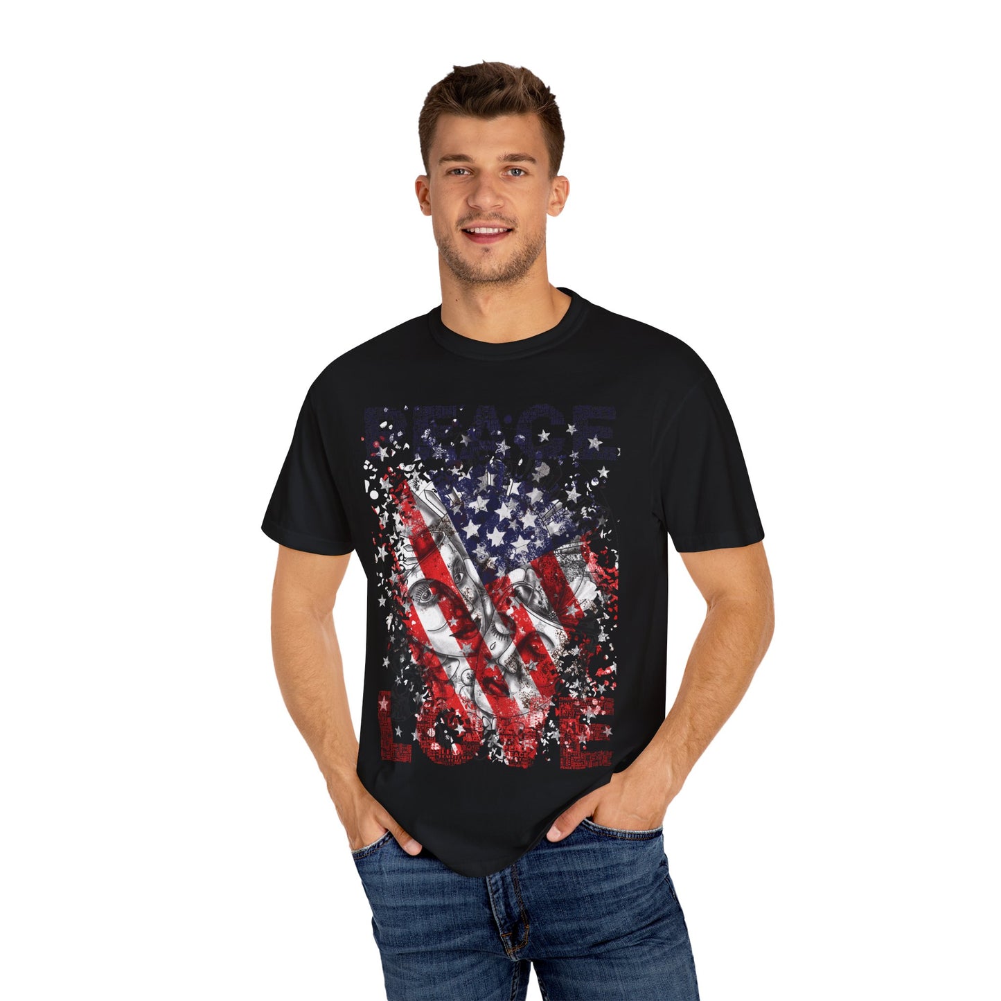 Peace T-shirt, Unisex Graphic Tee, American Flag Shirt, Inspirational Top, Freedom Apparel, Casual Summer Wear