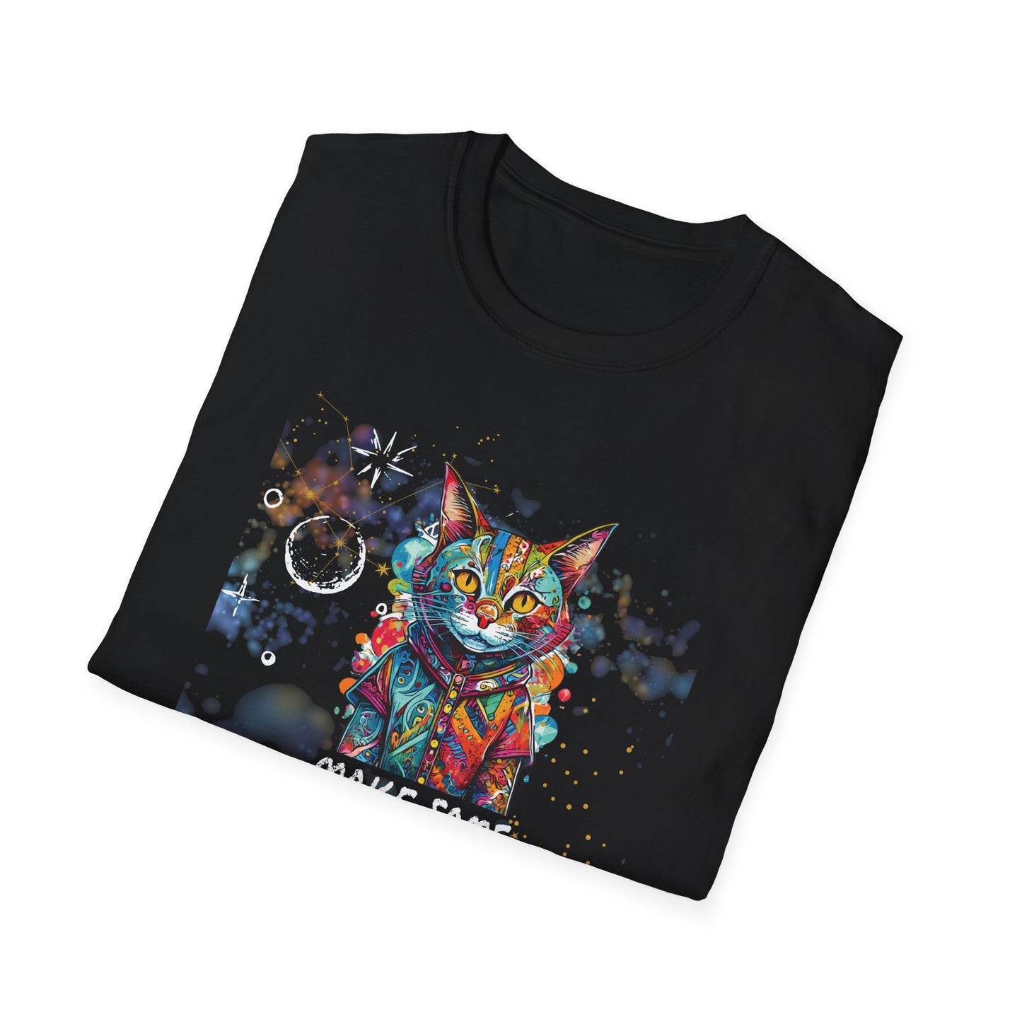 Colorful Cat Space T-Shirt | Unisex Softstyle Tee with 'Make Some Space' Design