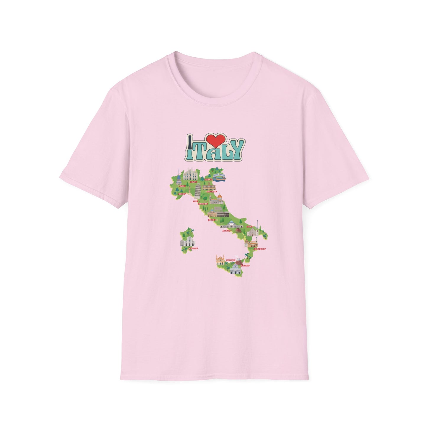 I Love Italy Unisex Softstyle T-Shirt - Cute Italy Map Design