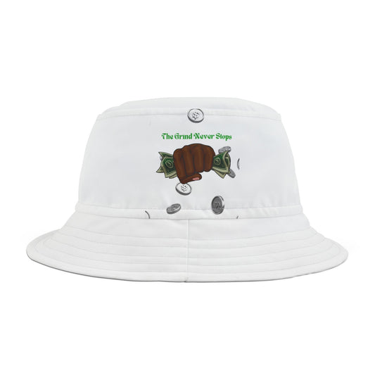 The Grind Never Stops Bucket Hat - Stylish & Motivational Sun Protection