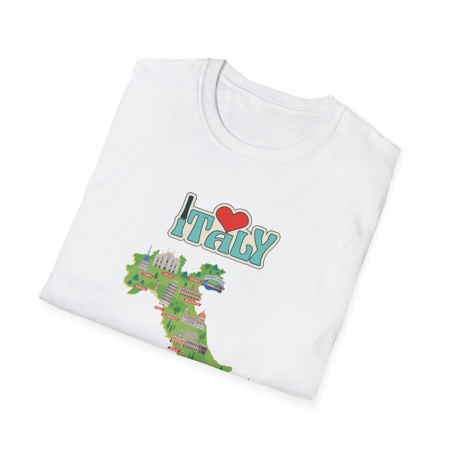 I Love Italy Unisex Softstyle T-Shirt - Cute Italy Map Design