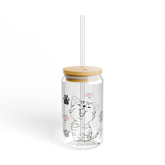 Playful Pet-Themed Sipper Glass with Bamboo Lid - 16oz