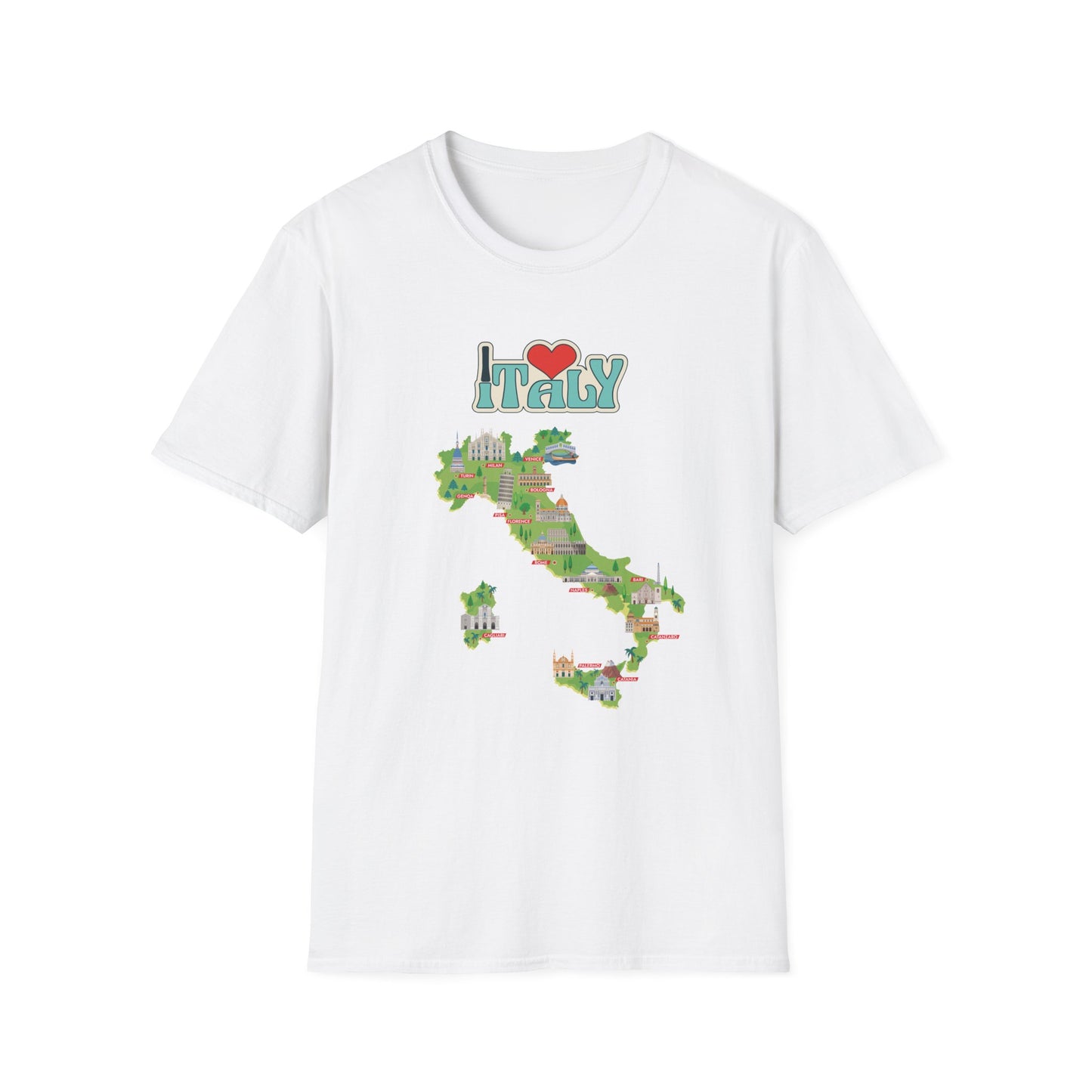 I Love Italy Unisex Softstyle T-Shirt - Cute Italy Map Design