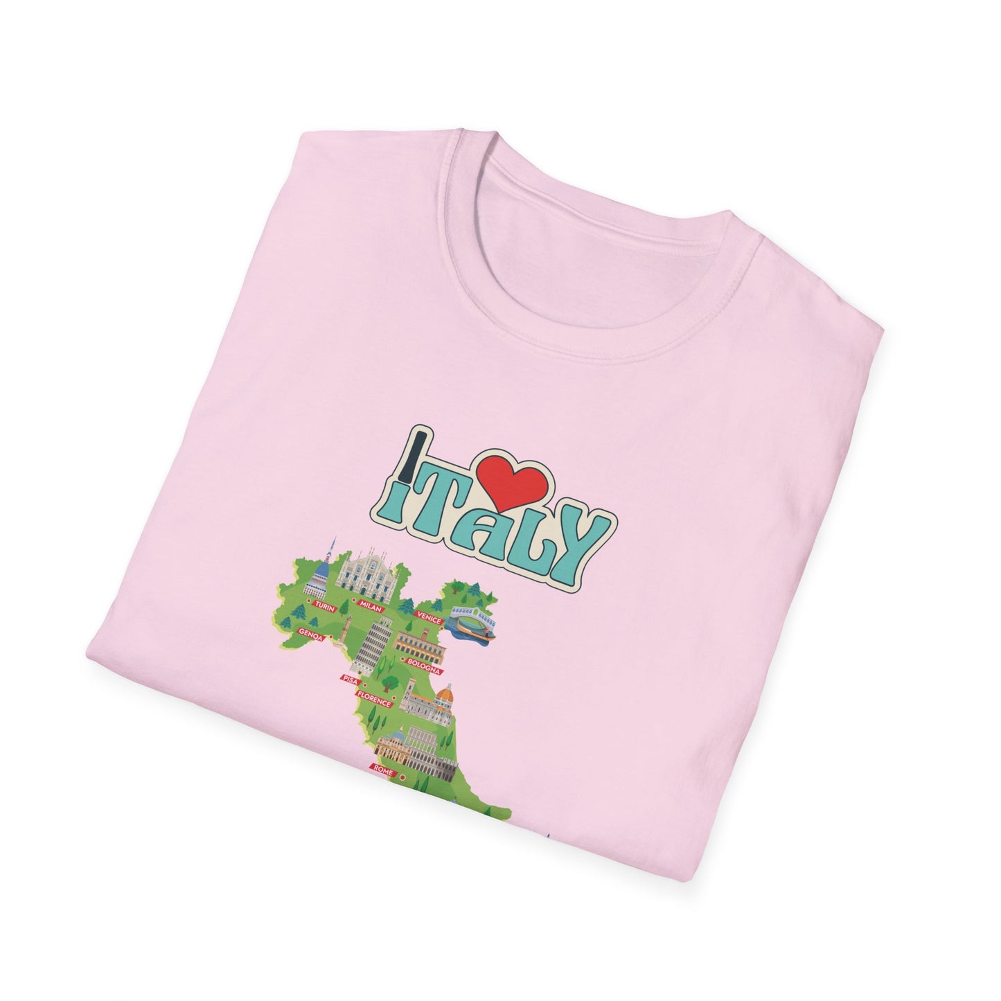 I Love Italy Unisex Softstyle T-Shirt - Cute Italy Map Design