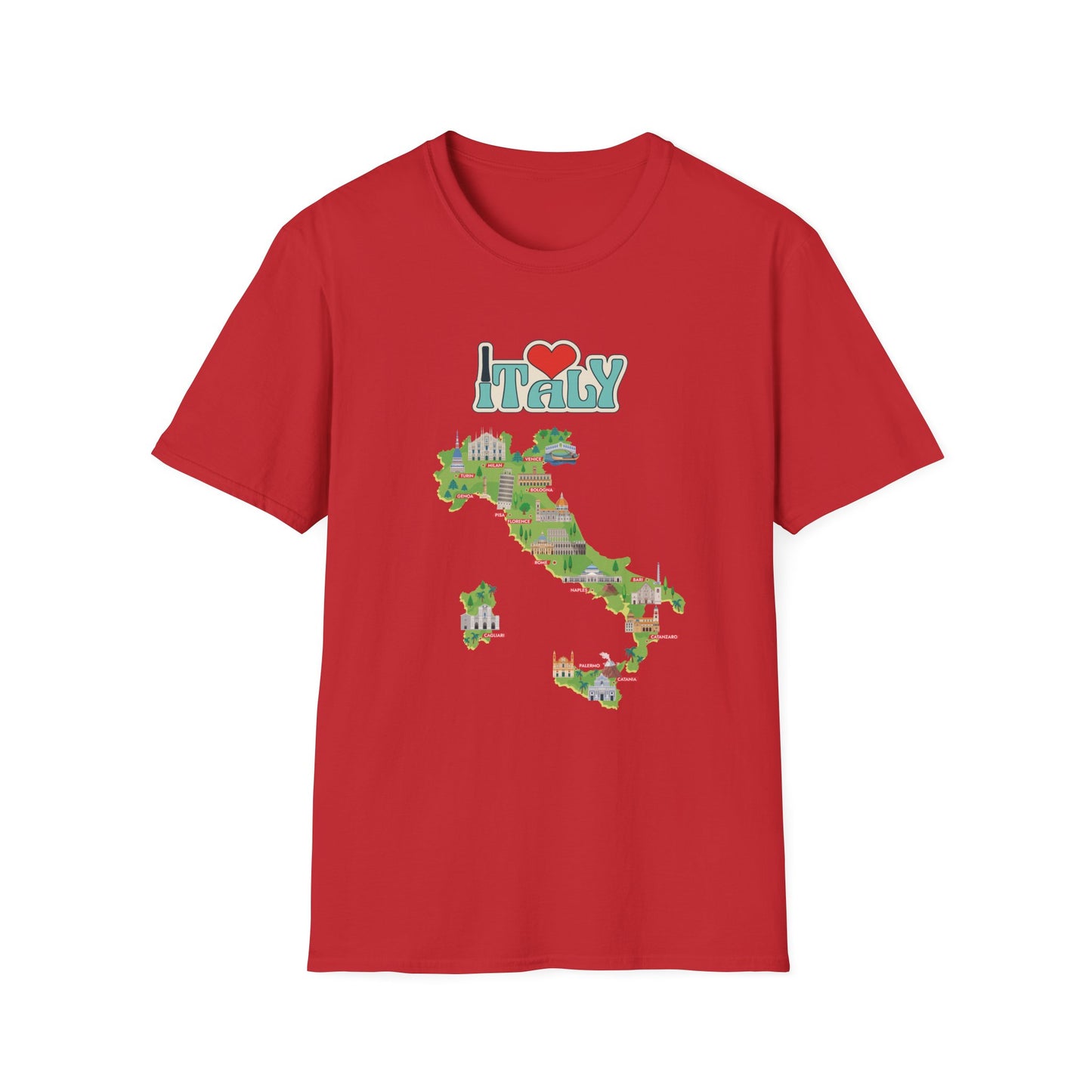 I Love Italy Unisex Softstyle T-Shirt - Cute Italy Map Design